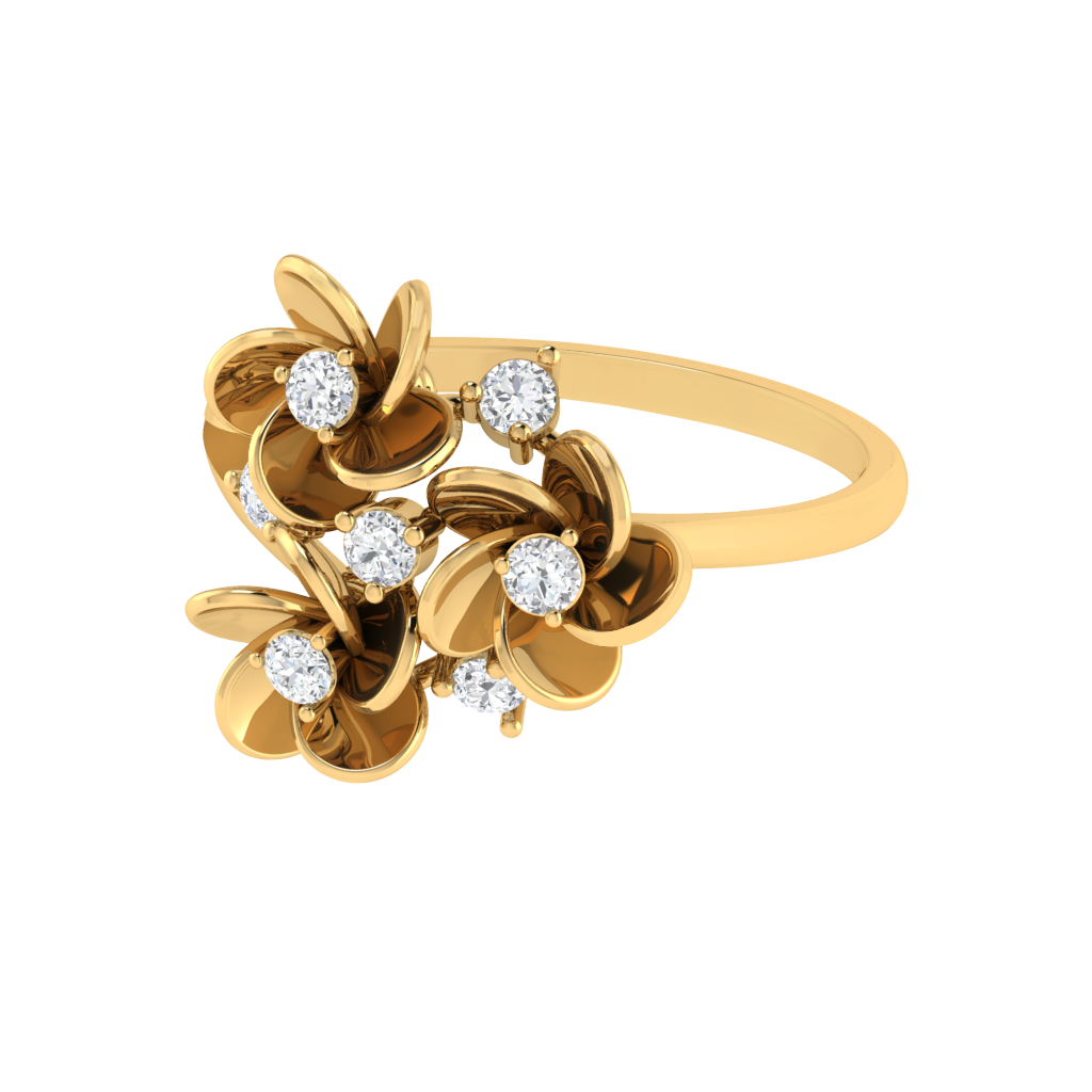 Diamtrendz 925 sterling silver yellow gold plated cubic zirconia floral ring