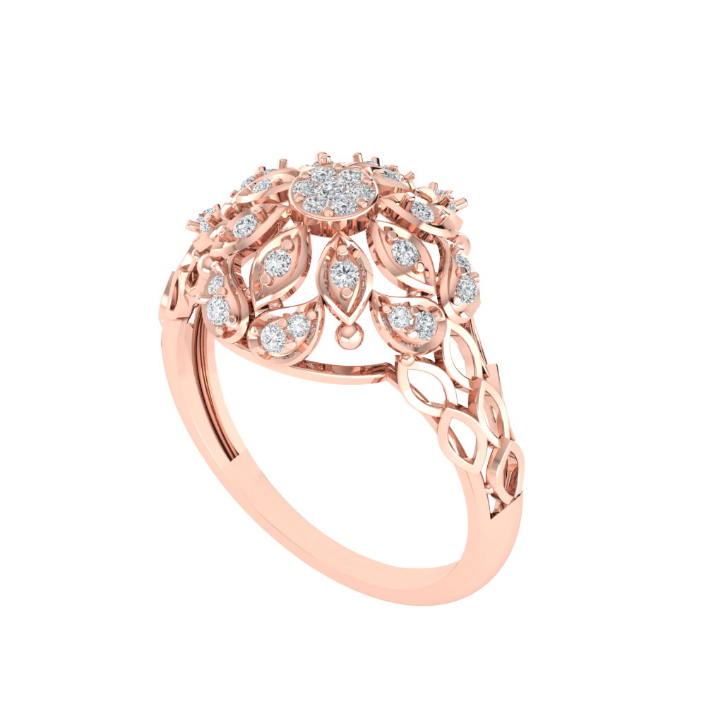 Diamtrendz 925 sterling silver rose gold plated cubic zirconia floral ring