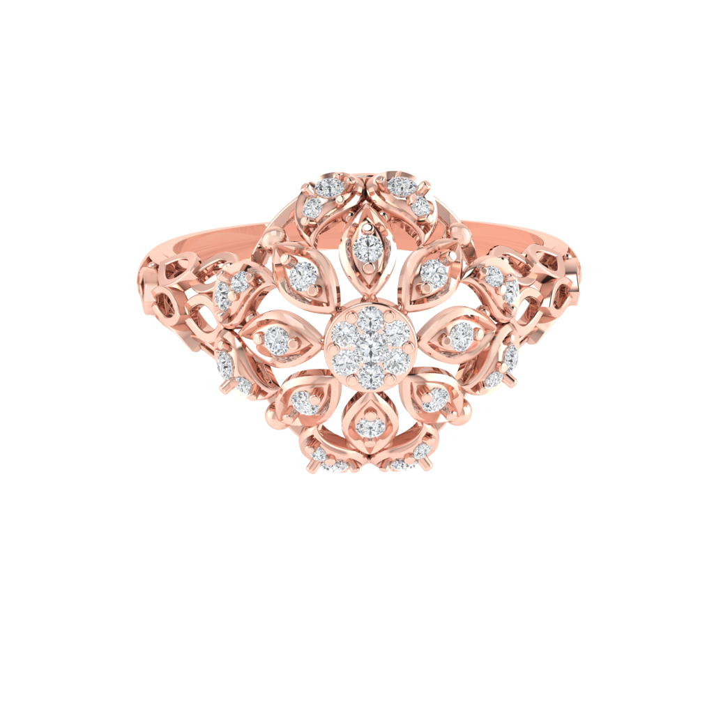 Diamtrendz 925 sterling silver rose gold plated cubic zirconia floral ring