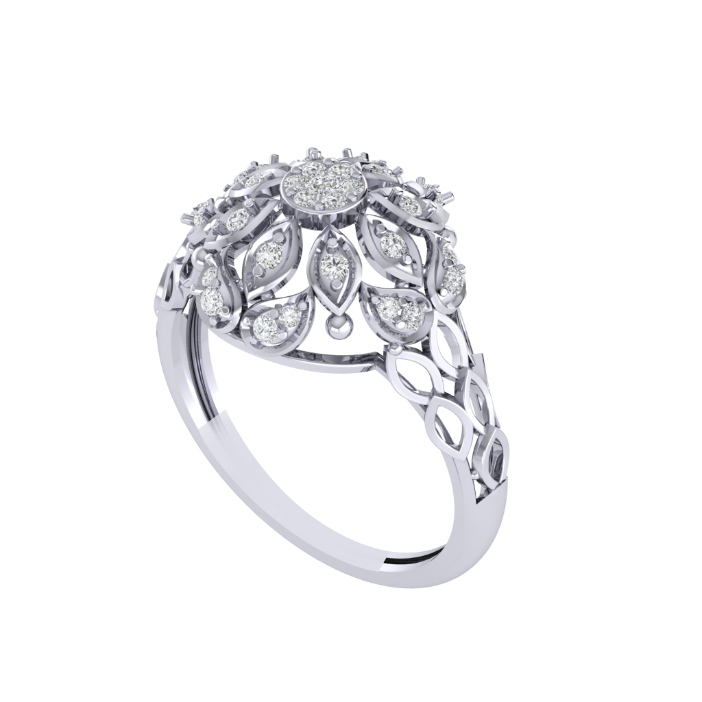 Diamtrendz 925 sterling silver white gold plated cubic zirconia floral ring