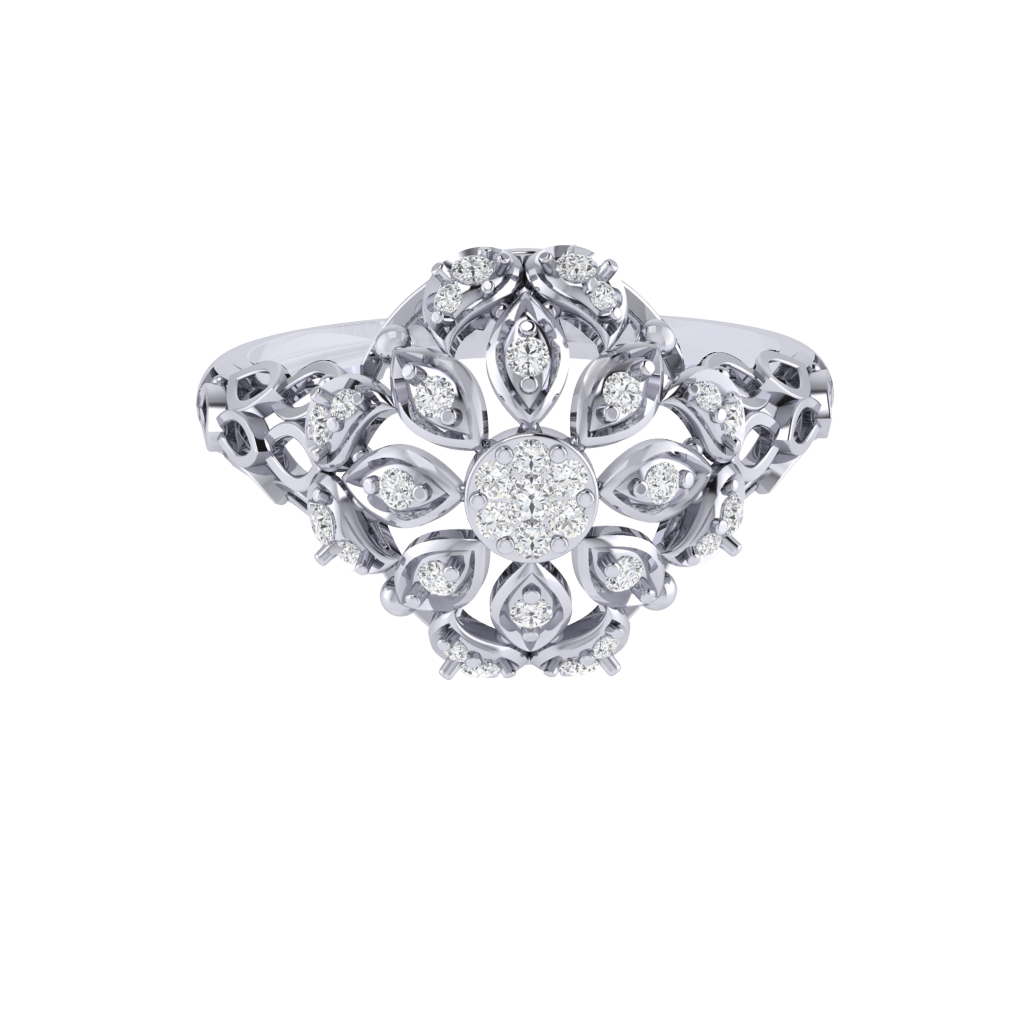 Diamtrendz 925 sterling silver white gold plated cubic zirconia floral ring