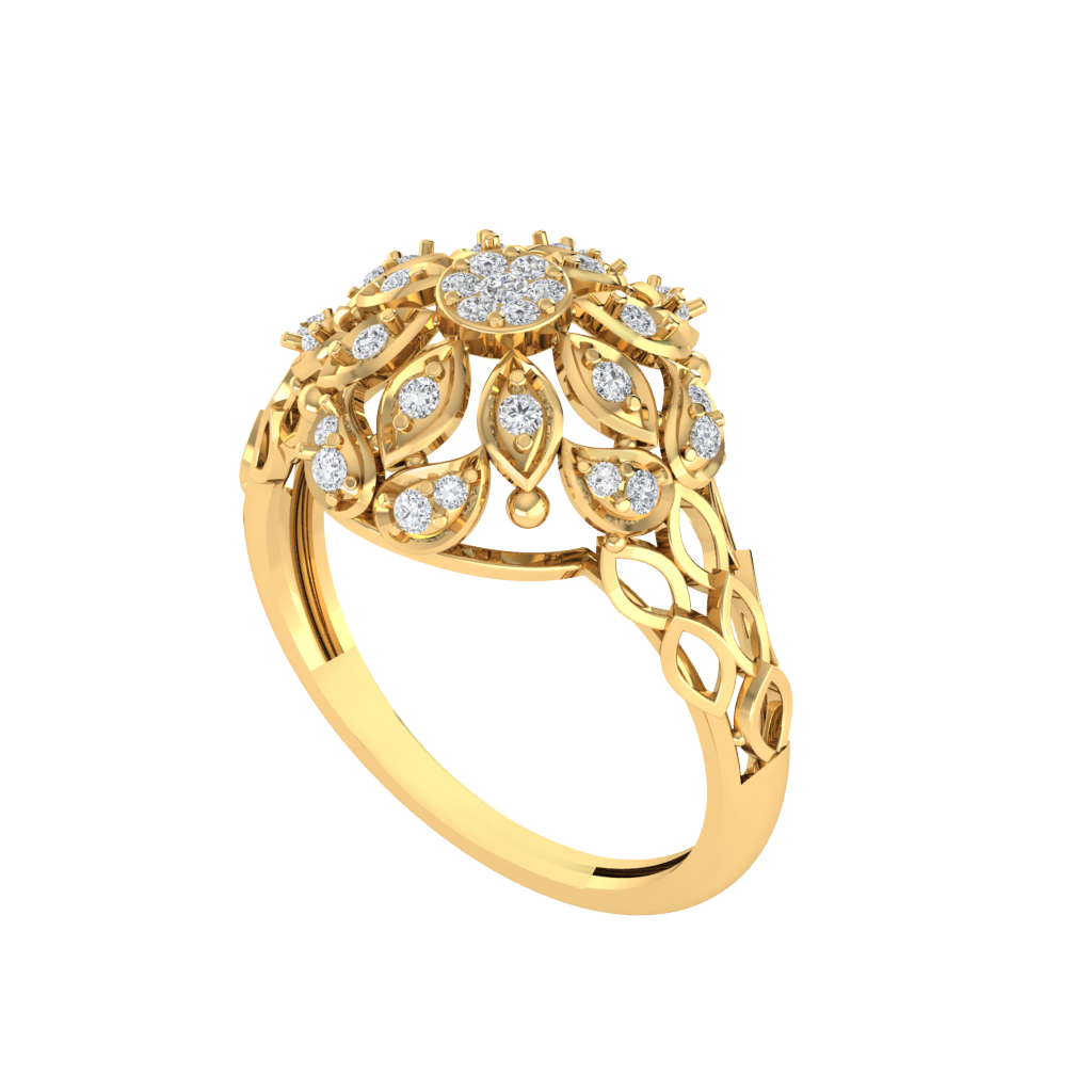 Diamtrendz 925 sterling silver yellow gold plated cubic zirconia floral ring