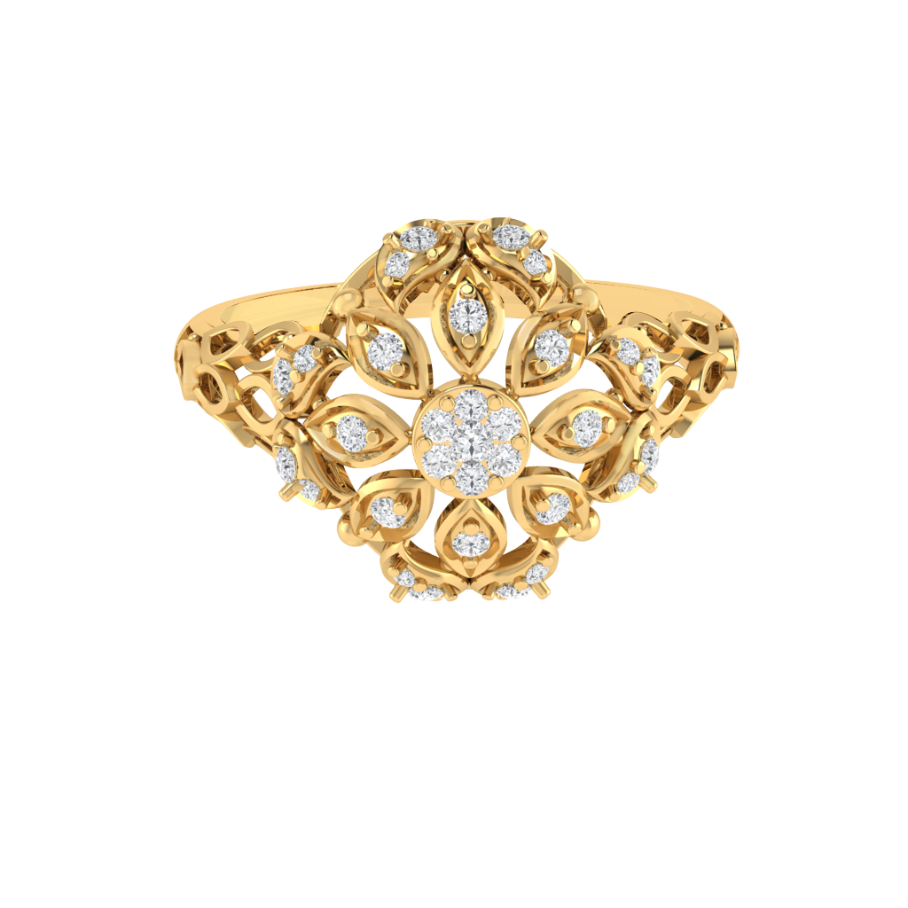 Diamtrendz 925 sterling silver yellow gold plated cubic zirconia floral ring