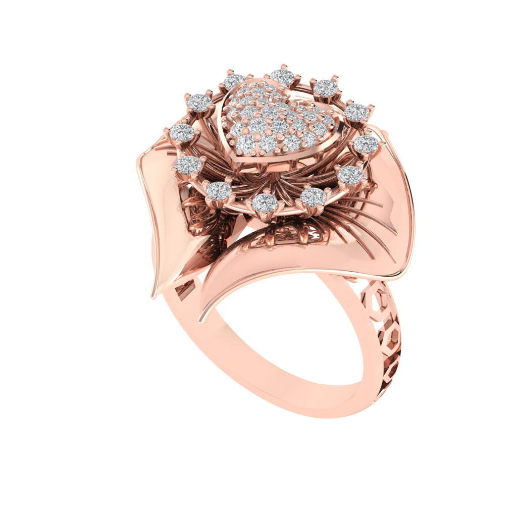 Diamtrendz 925 sterling silver rose gold plated cubic zirconia floral ring