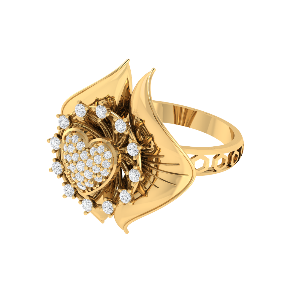 Diamtrendz 925 sterling silver yellow gold plated cubic zirconia floral ring