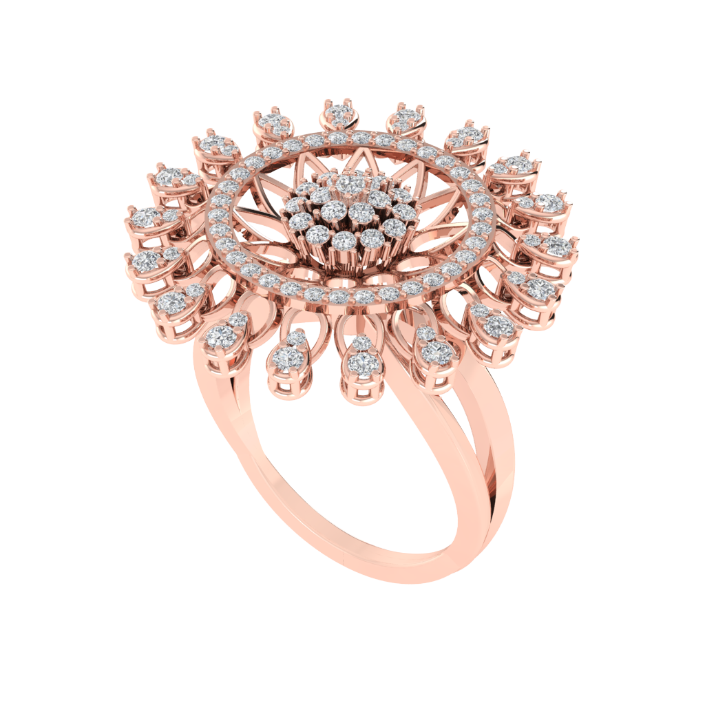 Diamtrendz 925 sterling silver rose gold plated cubic zirconia floral ring