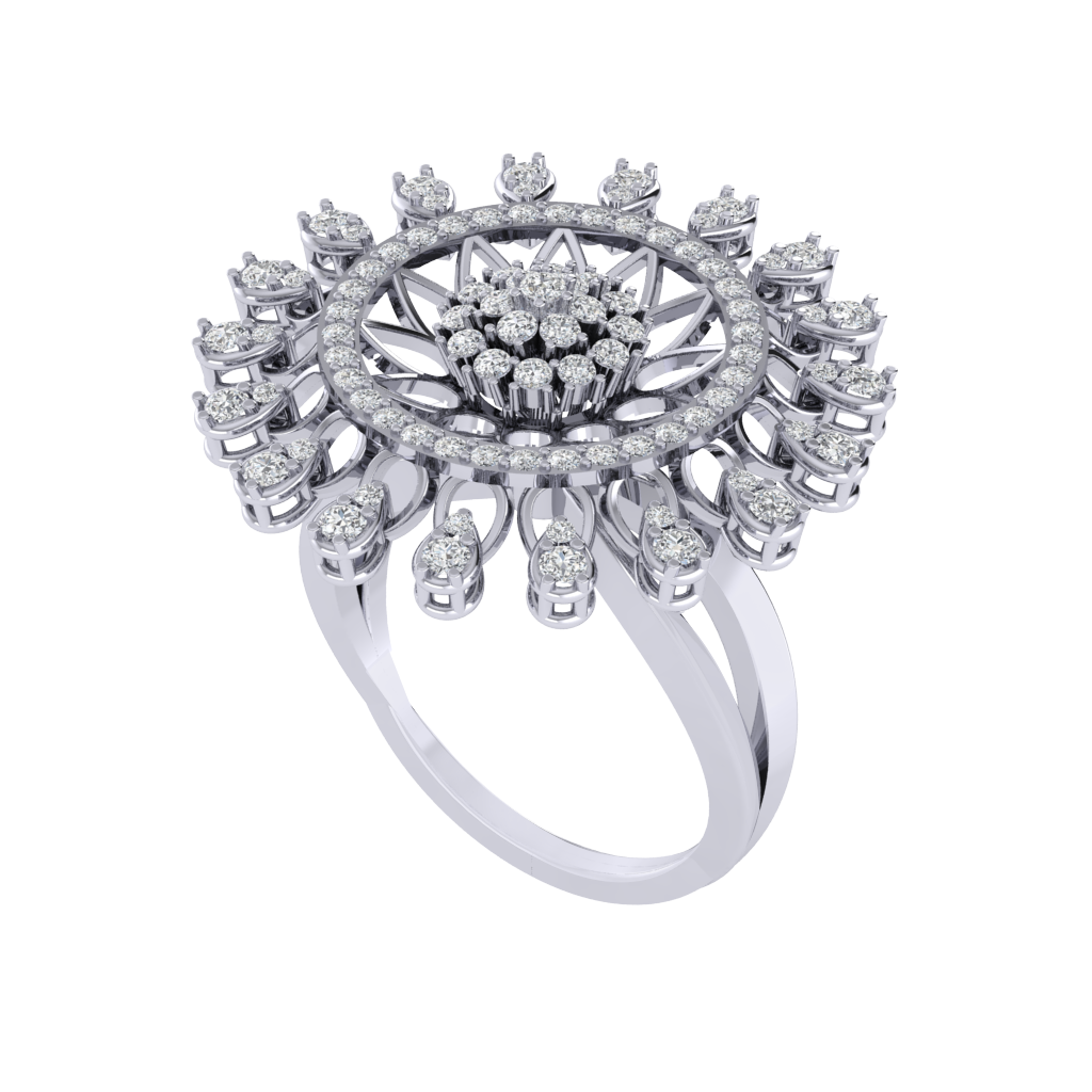 Diamtrendz 925 sterling silver white gold plated cubic zirconia floral ring