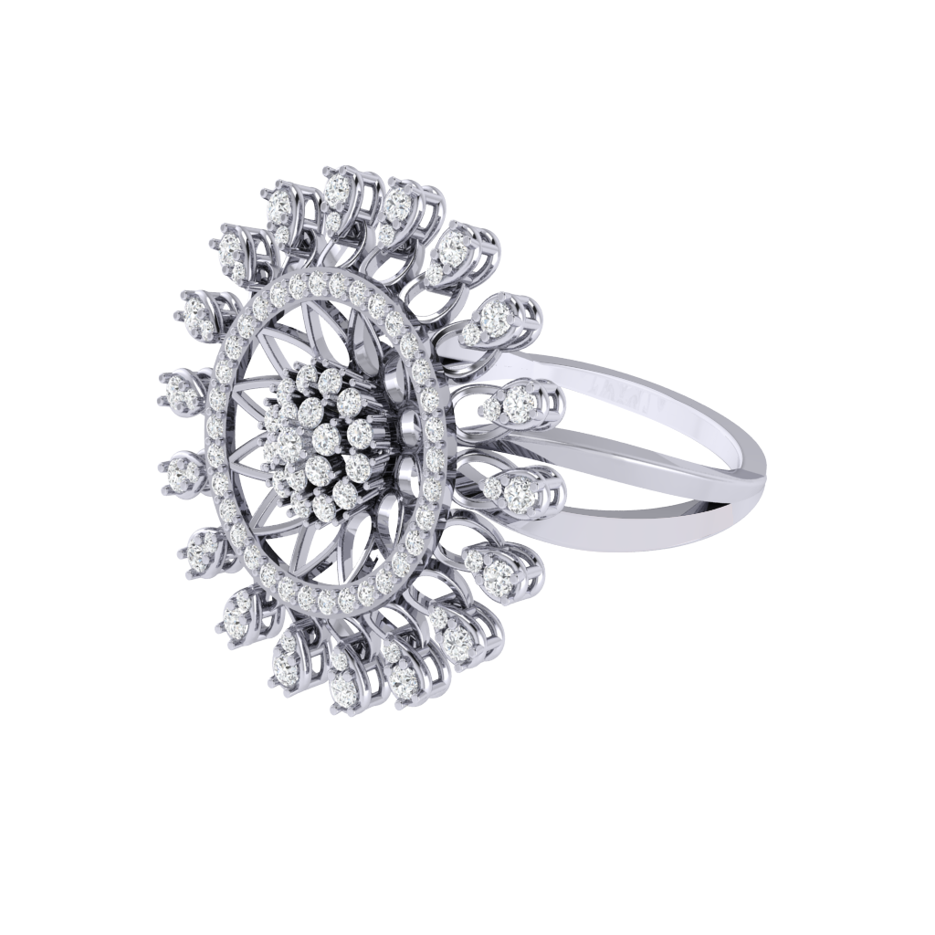 Diamtrendz 925 sterling silver white gold plated cubic zirconia floral ring
