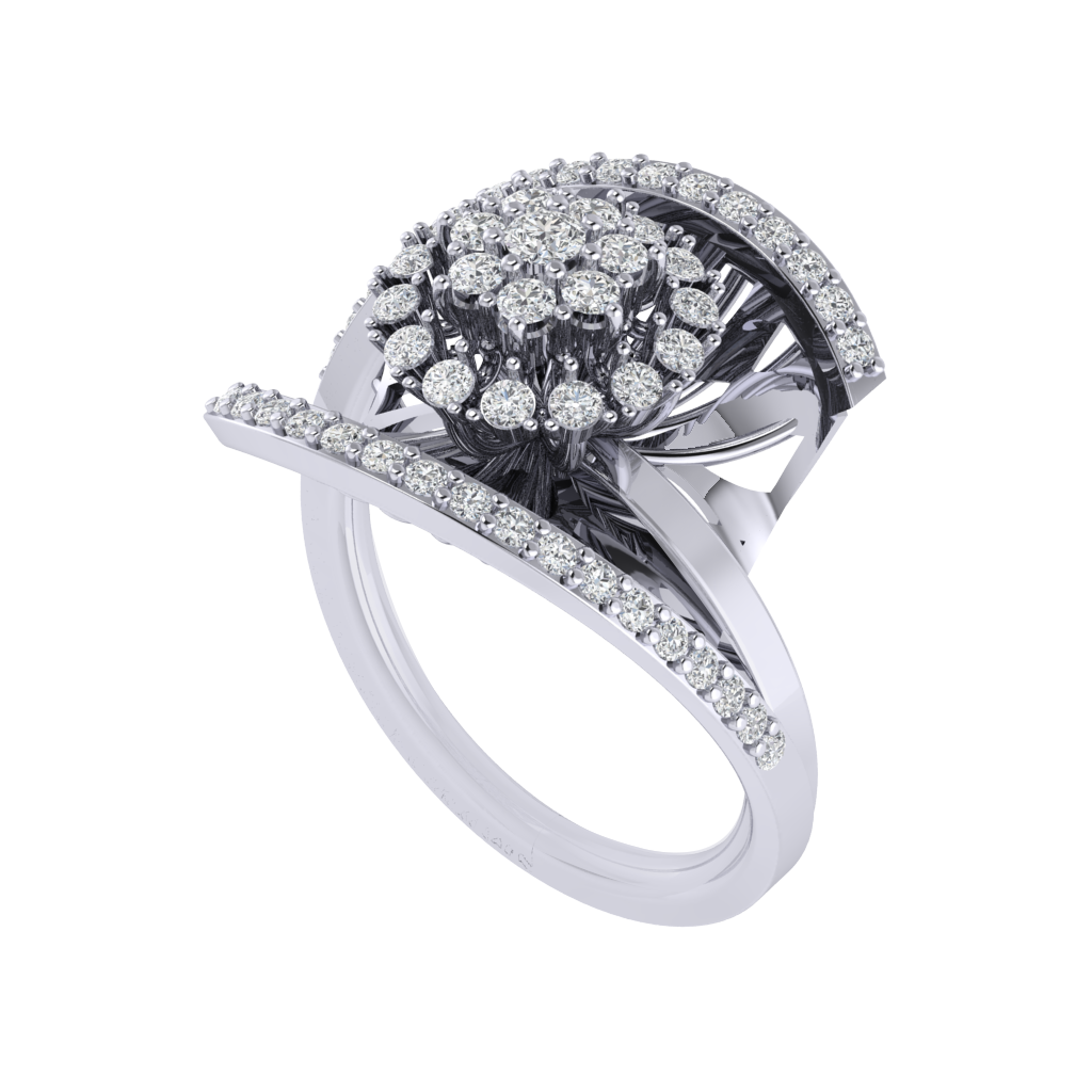 Diamtrendz 925 sterling silver white gold plated cubic zirconia floral ring
