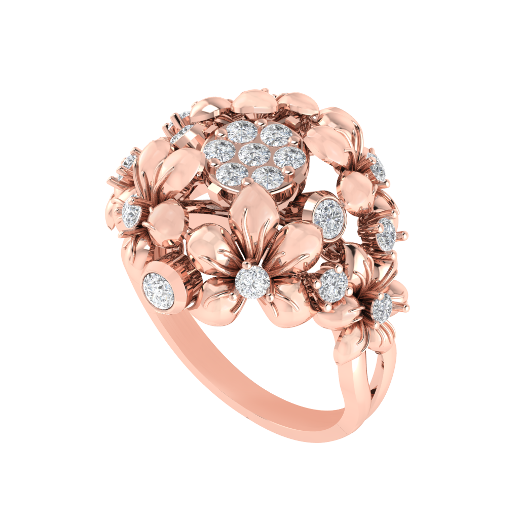 Diamtrendz 925 sterling silver rose gold plated cubic zirconia floral ring