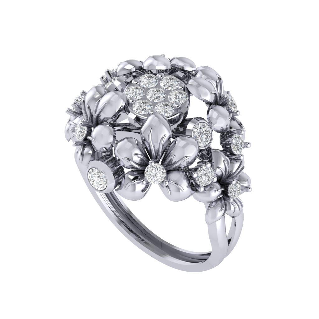 Diamtrendz 925 sterling silver white gold plated cubic zirconia floral ring