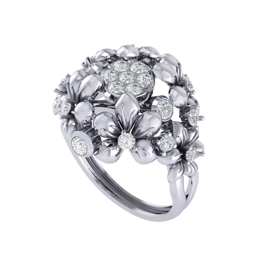 Diamtrendz 925 sterling silver white gold plated cubic zirconia floral ring