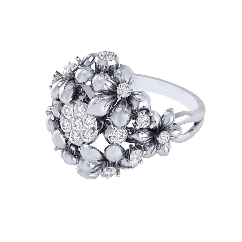 Diamtrendz 925 sterling silver white gold plated cubic zirconia floral ring