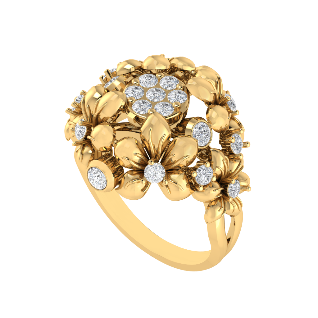 Diamtrendz 925 sterling silver yellow gold plated cubic zirconia floral ring