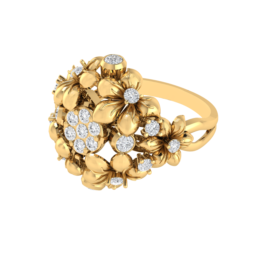 Diamtrendz 925 sterling silver yellow gold plated cubic zirconia floral ring