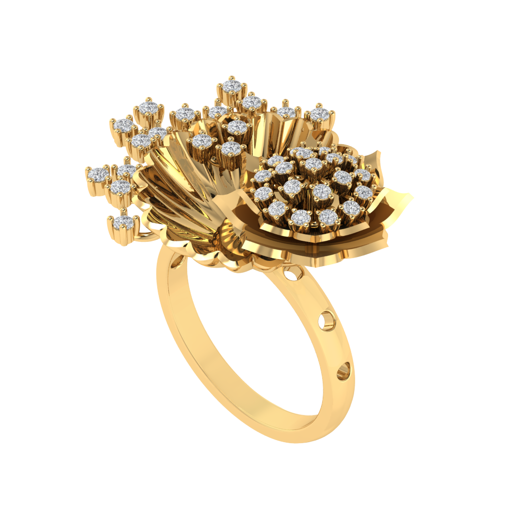 Diamtrendz 925 sterling silver yellow gold plated cubic zirconia floral ring