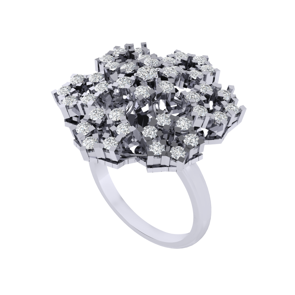 Diamtrendz 925 sterling silver white gold plated cubic zirconia floral ring