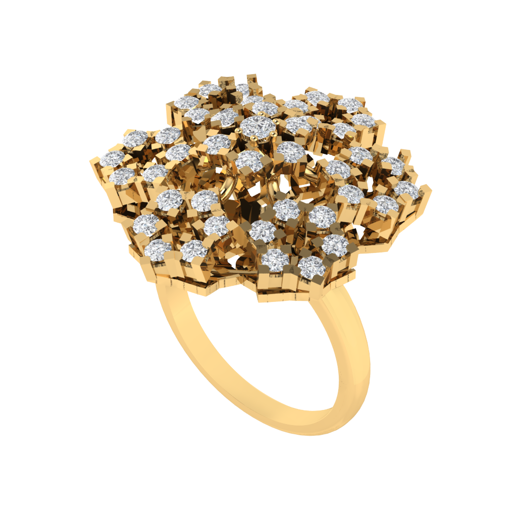 Diamtrendz 925 sterling silver yellow gold plated cubic zirconia floral ring
