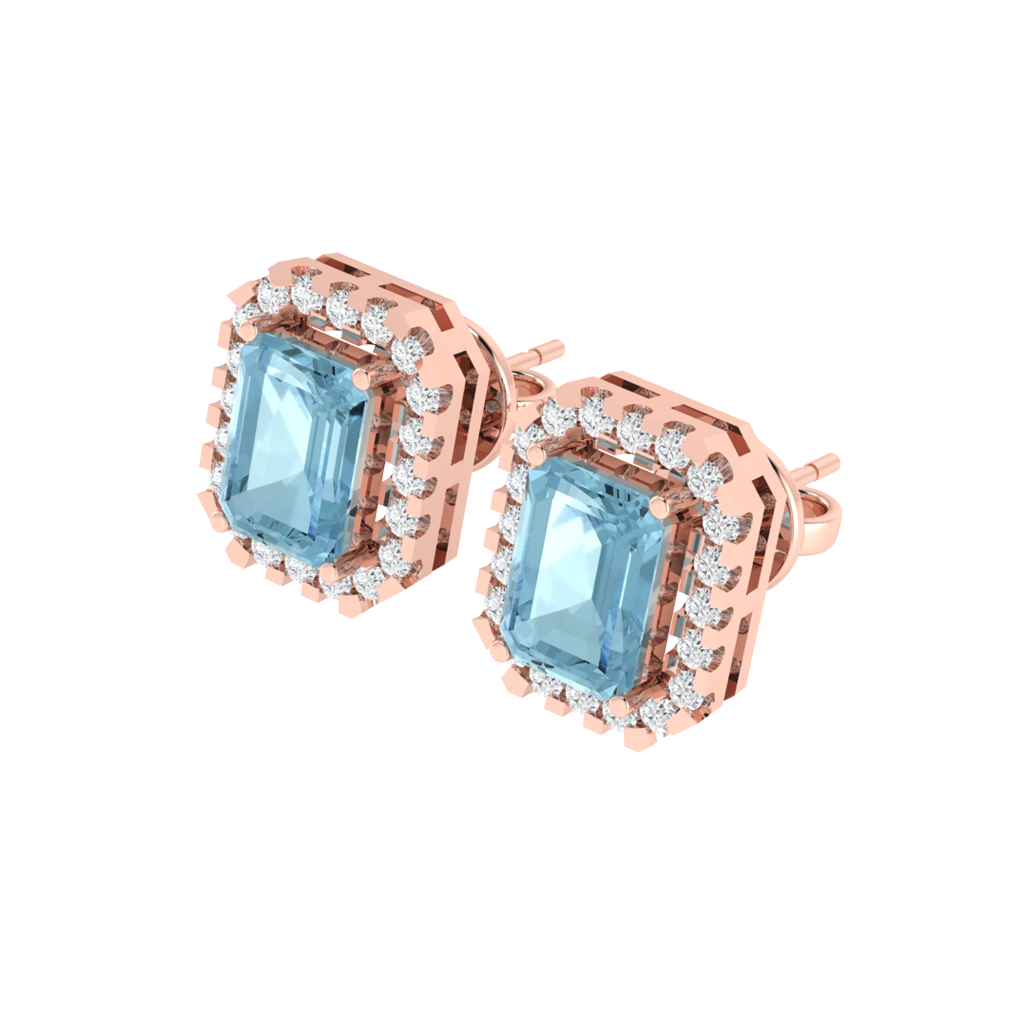yellow gold plated sterling silver emerald shape aquamarine stud earrings