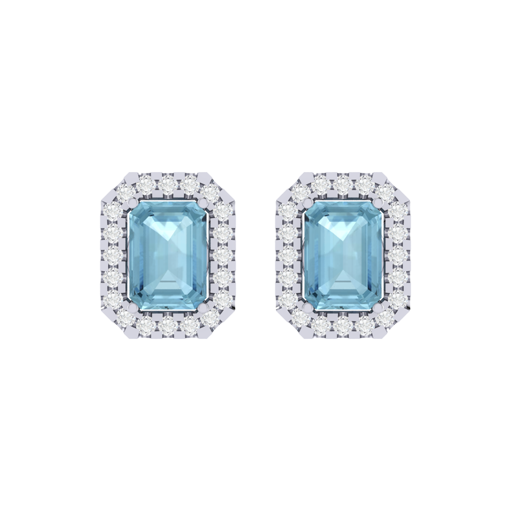 white gold plated sterling silver emerald shape aquamarine stud earrings