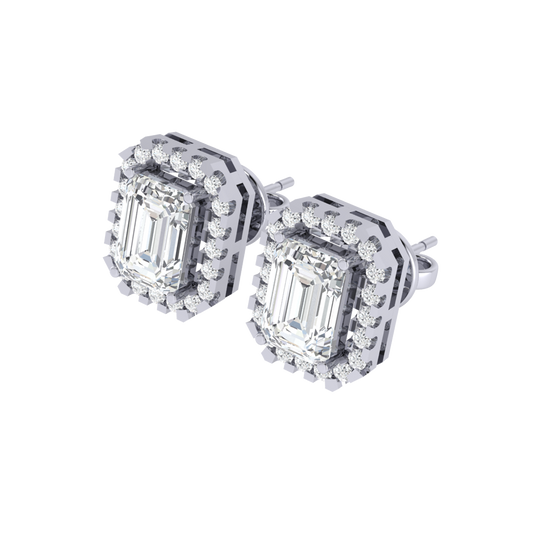white gold plated sterling silver emerald shape cubic-zirconia stud earrings