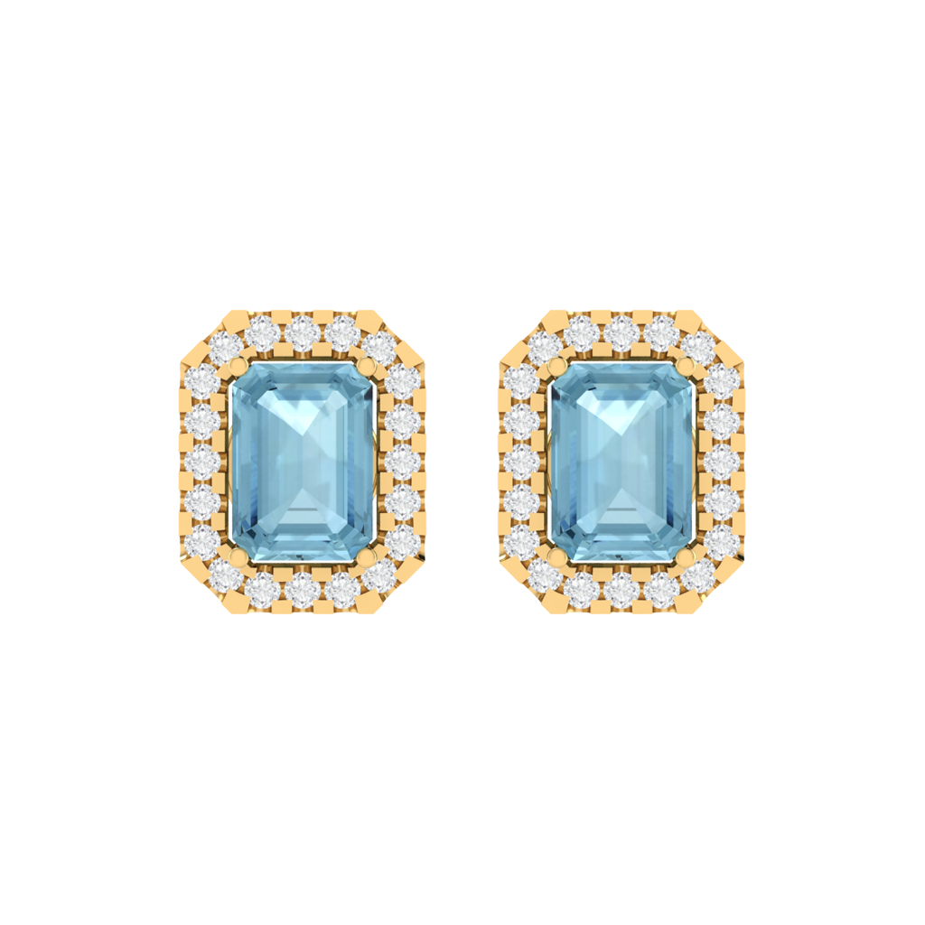 yellow gold plated sterling silver emerald shape aquamarine stud earrings