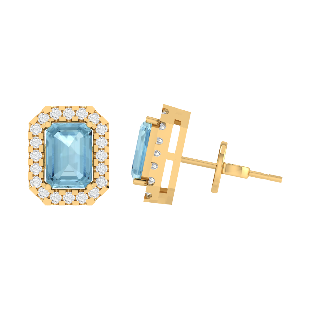 yellow gold plated sterling silver emerald shape aquamarine stud earrings