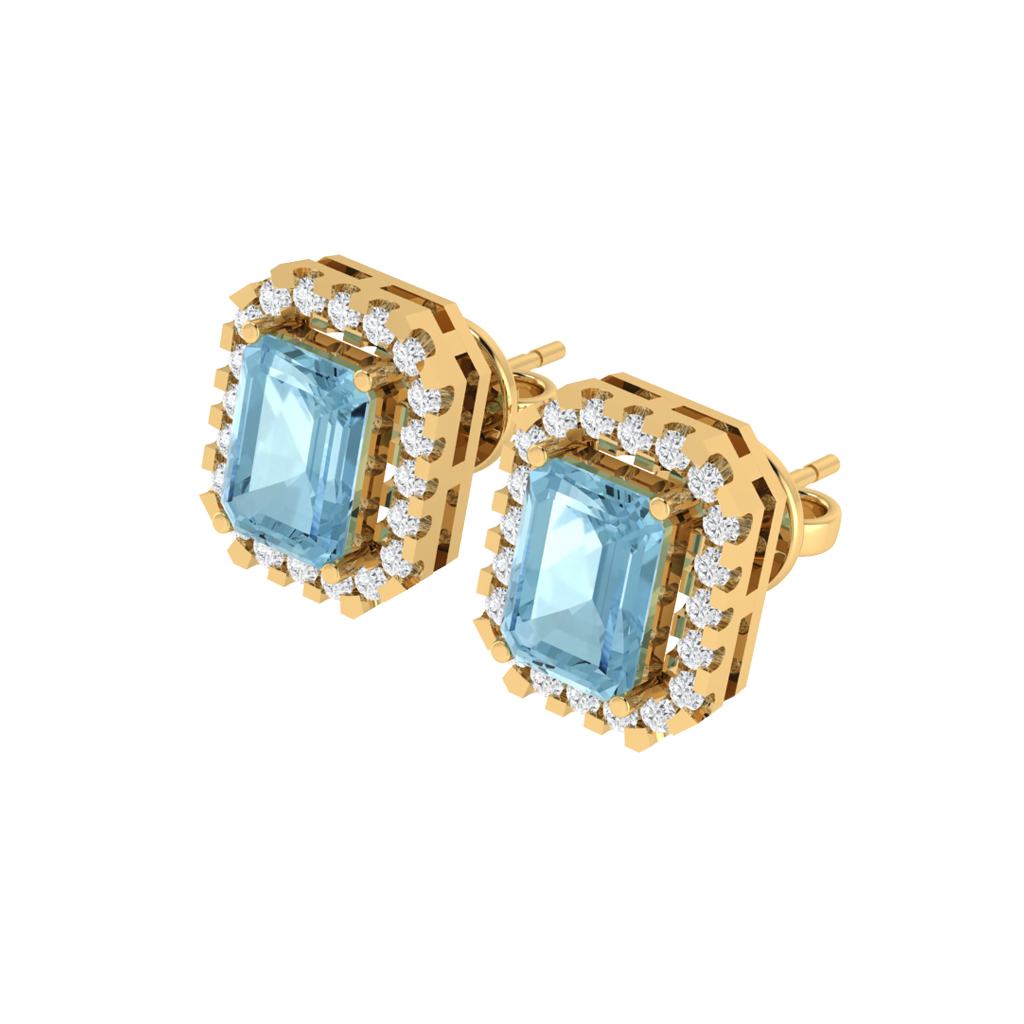 yellow gold plated sterling silver emerald shape aquamarine stud earrings