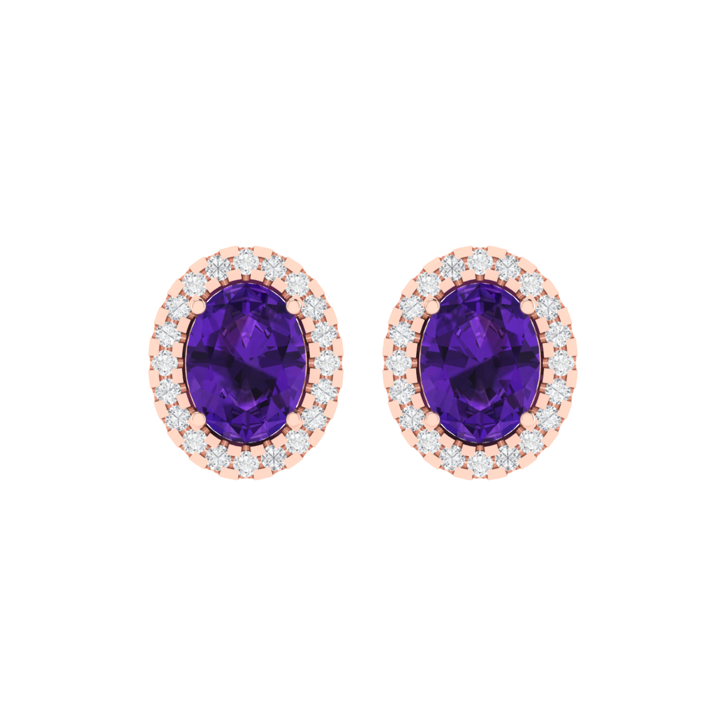 rose gold plated sterling silver oval shape amethyst stud earrings