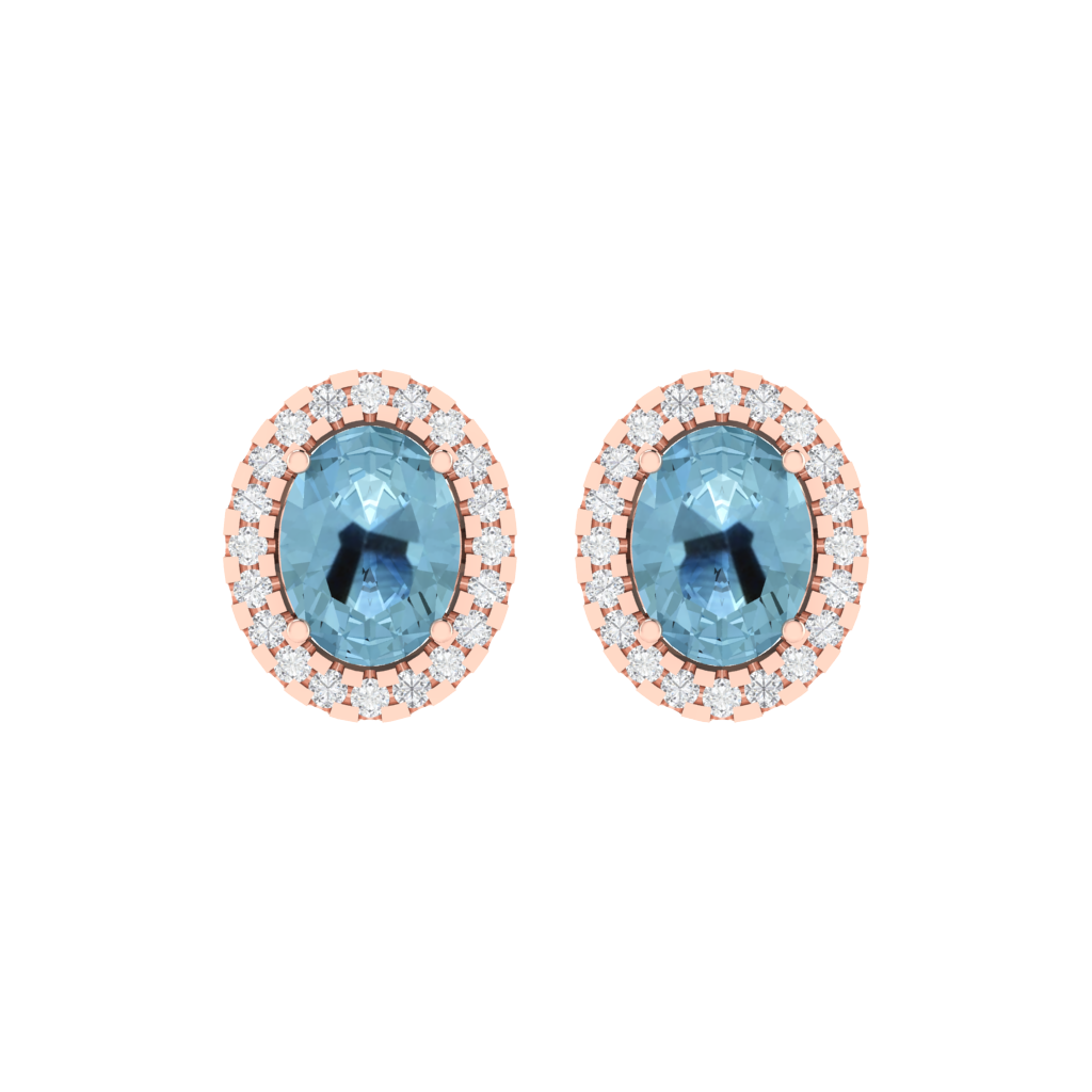 rose gold plated sterling silver oval shape aquamarine stud earrings