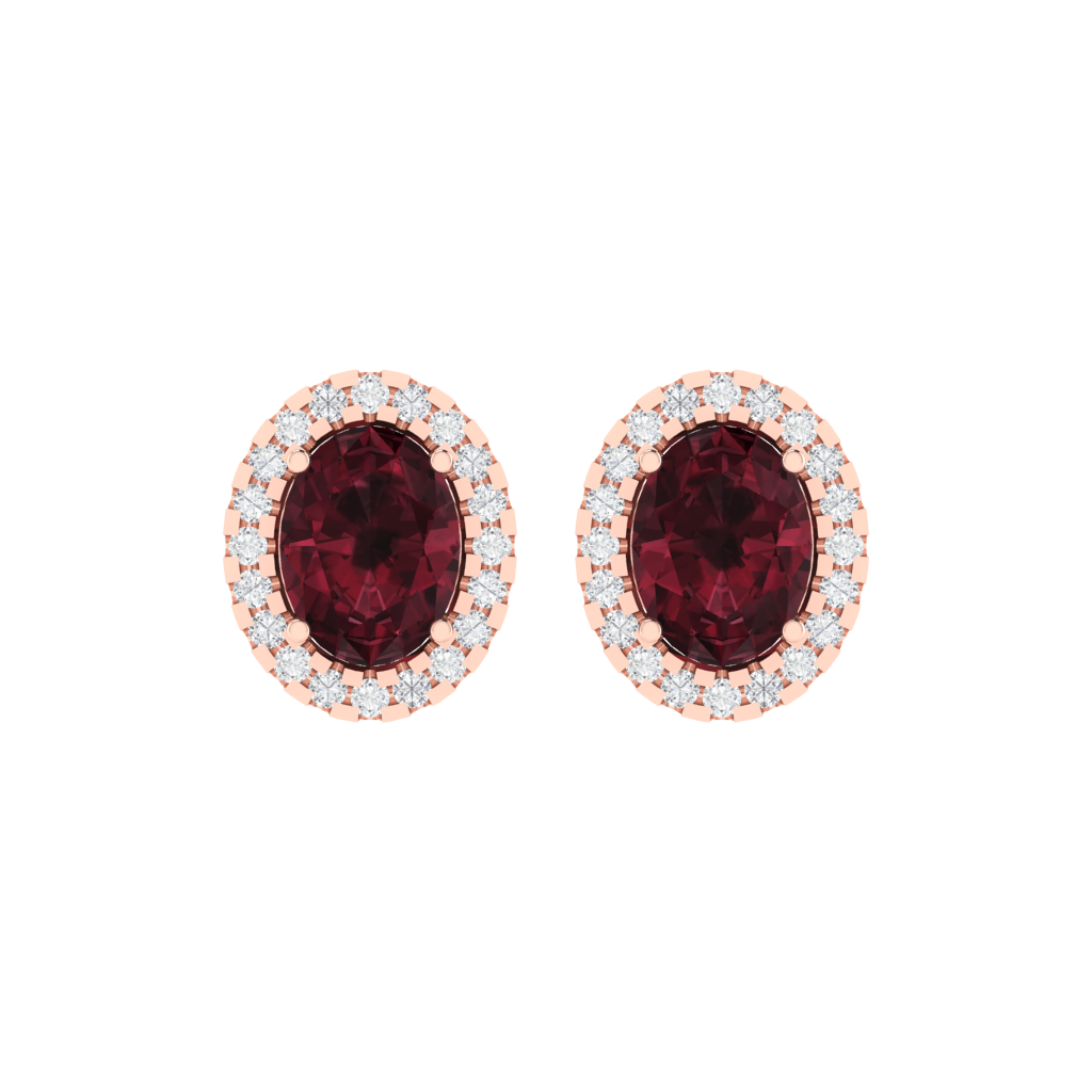 rose gold plated sterling silver oval shape garnet stud earrings