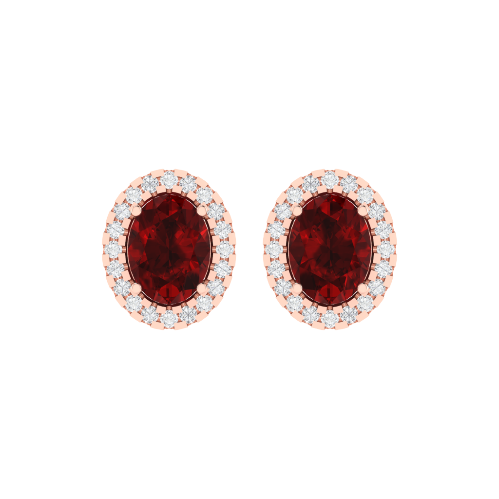 rose gold plated sterling silver oval shape ruby stud earrings