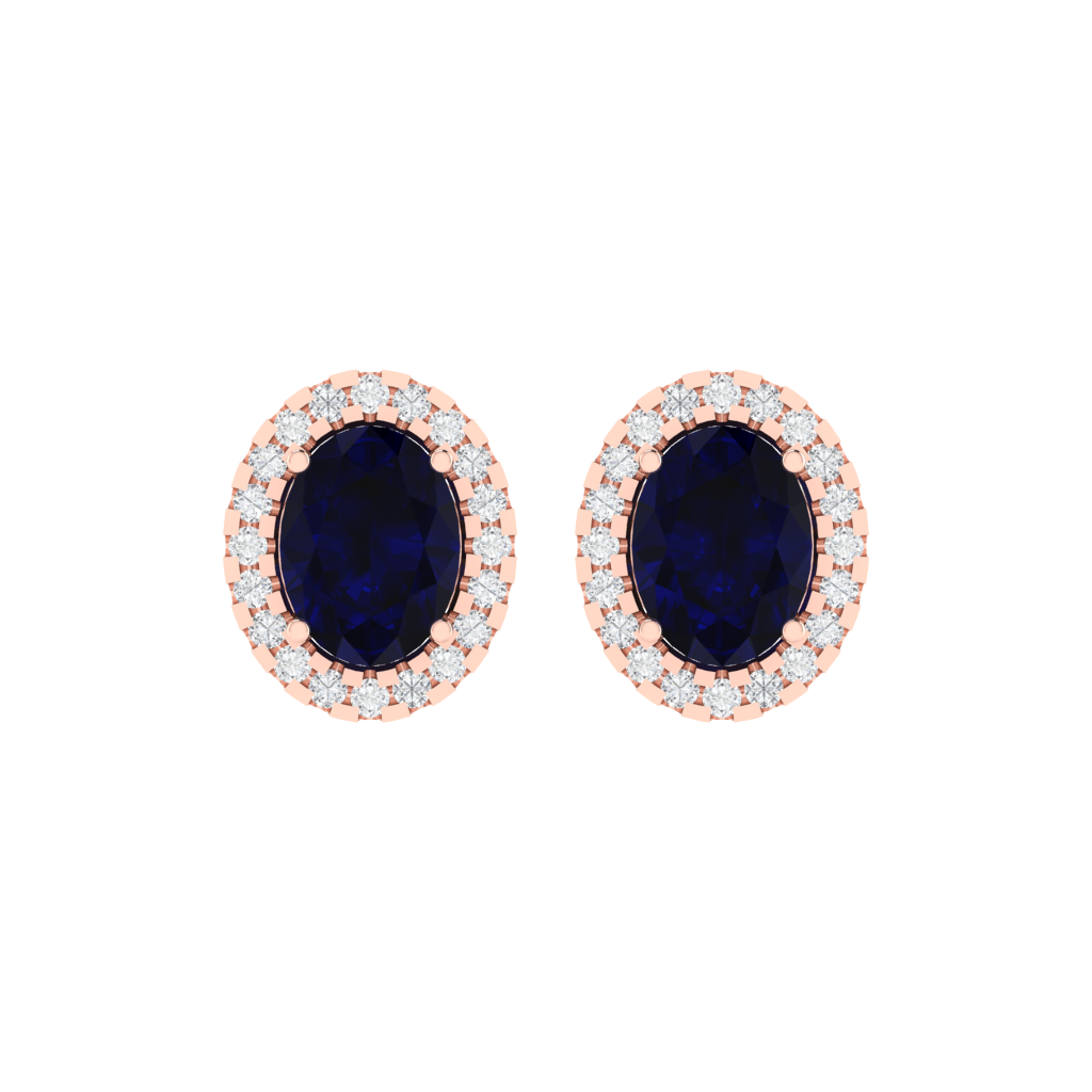rose gold plated sterling silver oval shape sapphire stud earrings