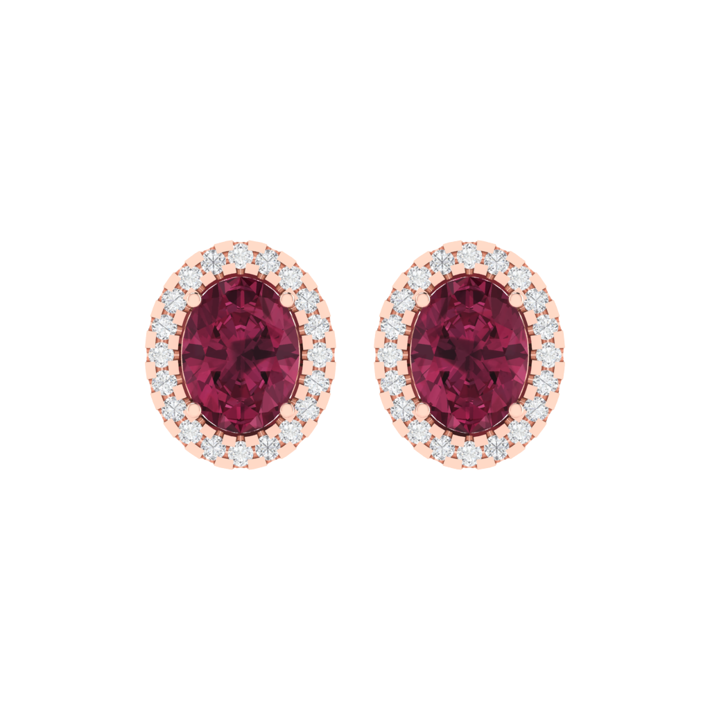rose gold plated sterling silver oval shape tourmaline stud earrings