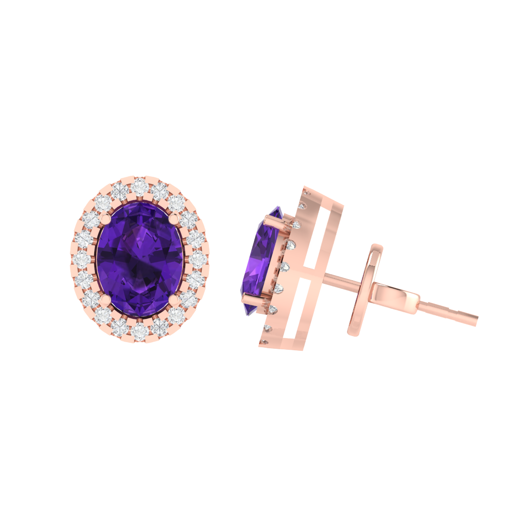 rose gold plated sterling silver oval shape amethyst stud earrings