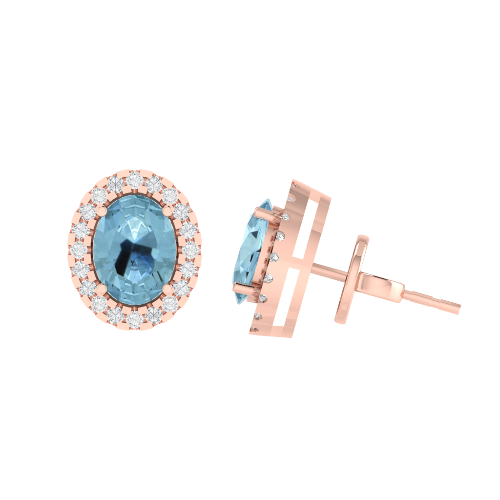 rose gold plated sterling silver oval shape aquamarine stud earrings