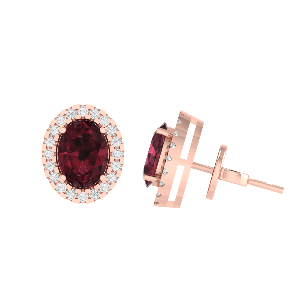 rose gold plated sterling silver oval shape garnet stud earrings