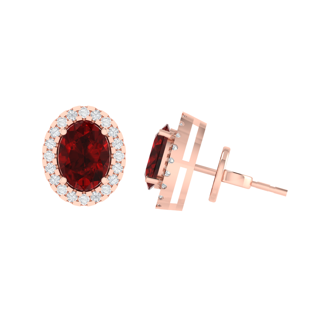 rose gold plated sterling silver oval shape ruby stud earrings