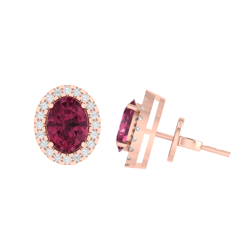 rose gold plated sterling silver oval shape tourmaline stud earrings