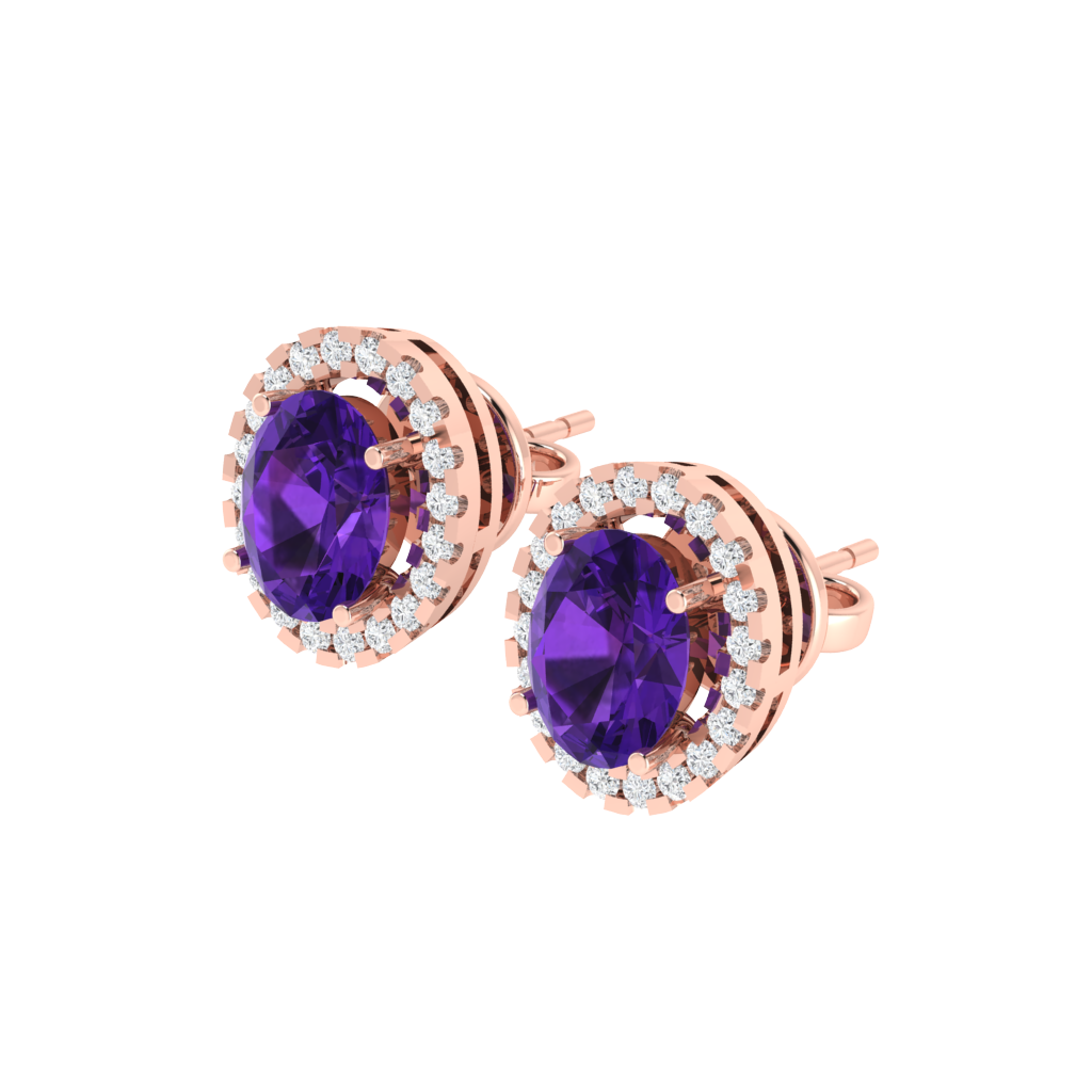 rose gold plated sterling silver oval shape amethyst stud earrings