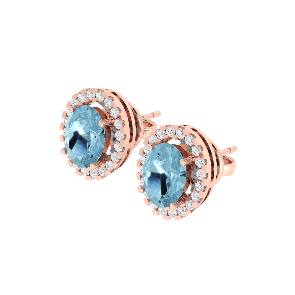 rose gold plated sterling silver oval shape aquamarine stud earrings