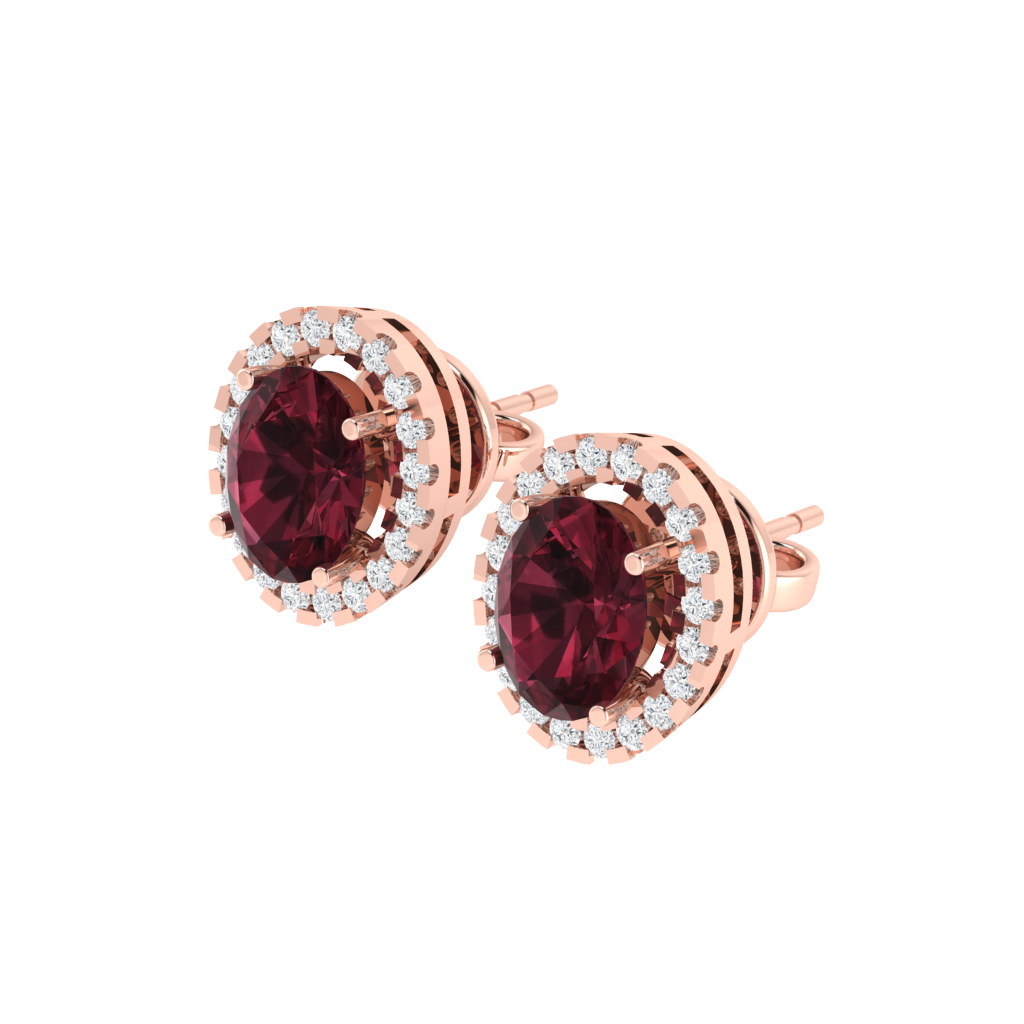 rose gold plated sterling silver oval shape garnet stud earrings