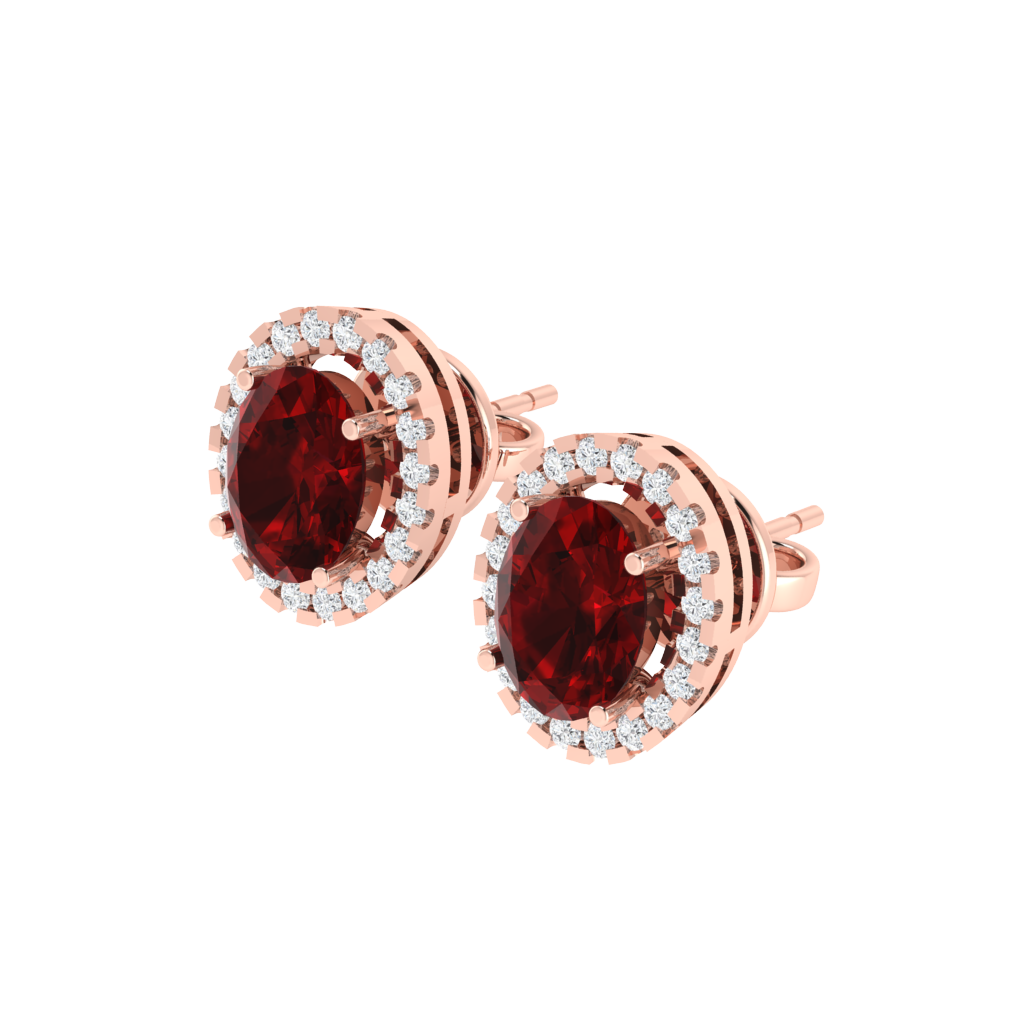 rose gold plated sterling silver oval shape ruby stud earrings