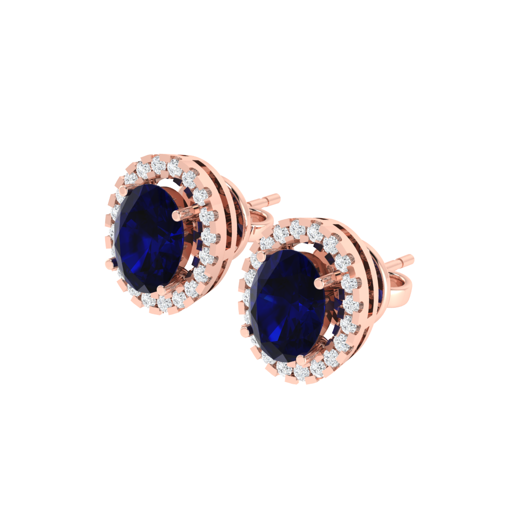 rose gold plated sterling silver oval shape sapphire stud earrings