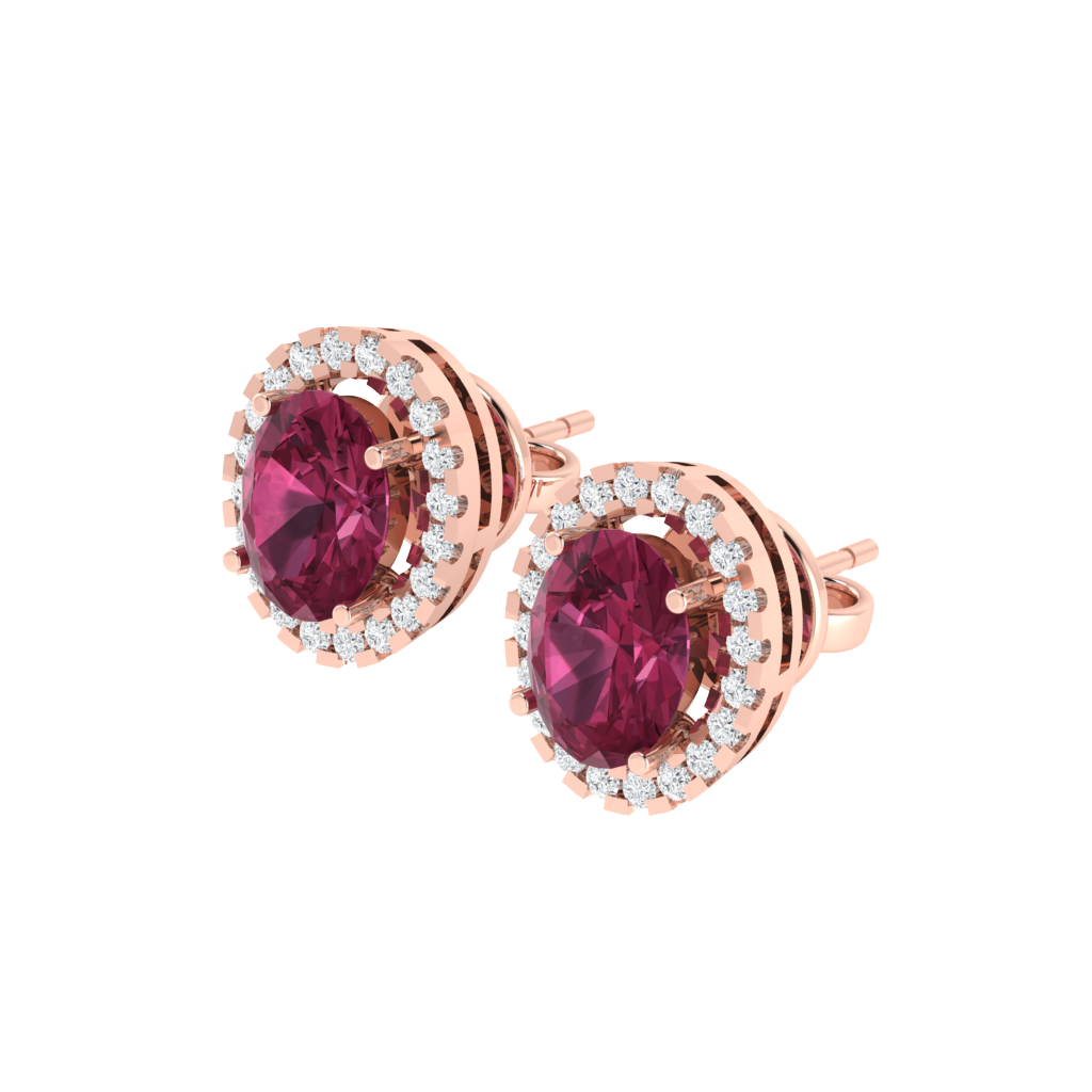 rose gold plated sterling silver oval shape tourmaline stud earrings