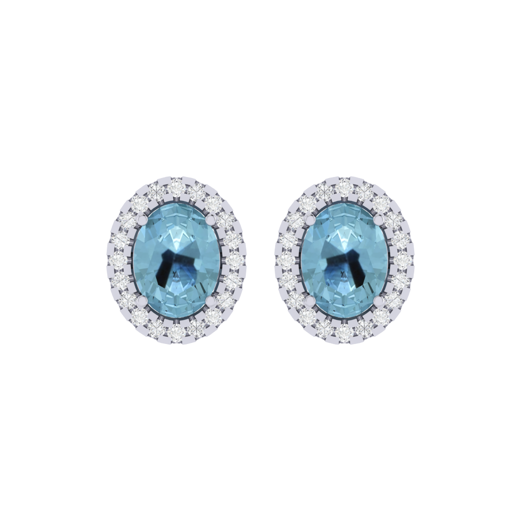 white gold plated sterling silver oval shape aquamarine stud earrings