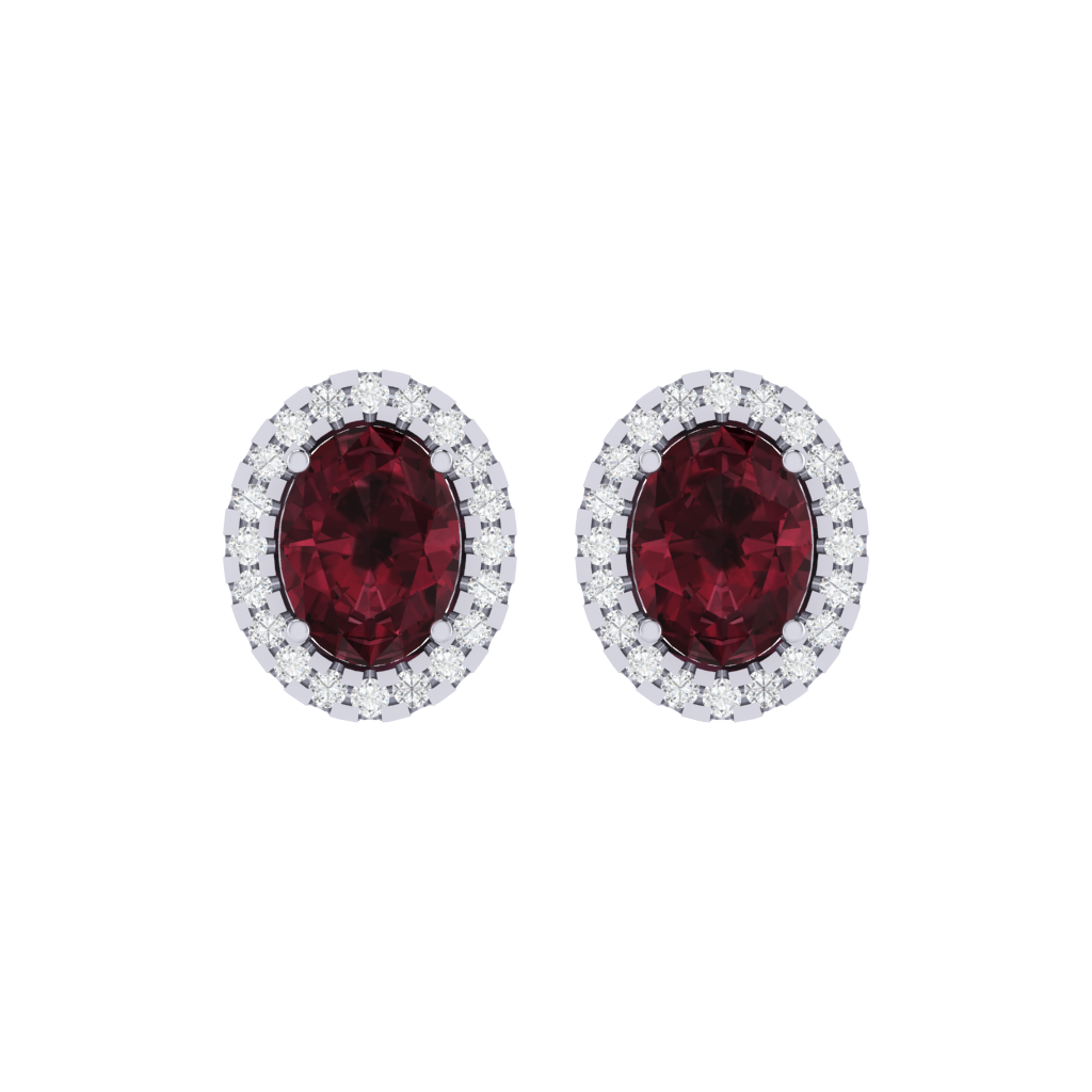 white gold plated sterling silver oval shape garnet stud earrings