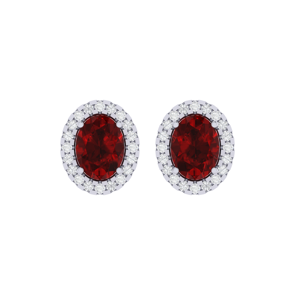 white gold plated sterling silver oval shape ruby stud earrings