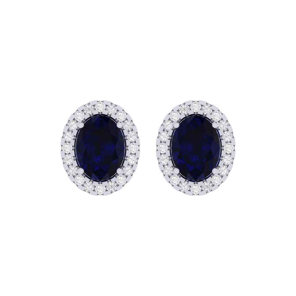 white gold plated sterling silver oval shape sapphire stud earrings