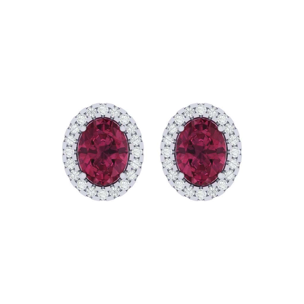 white gold plated sterling silver oval shape tourmaline stud earrings